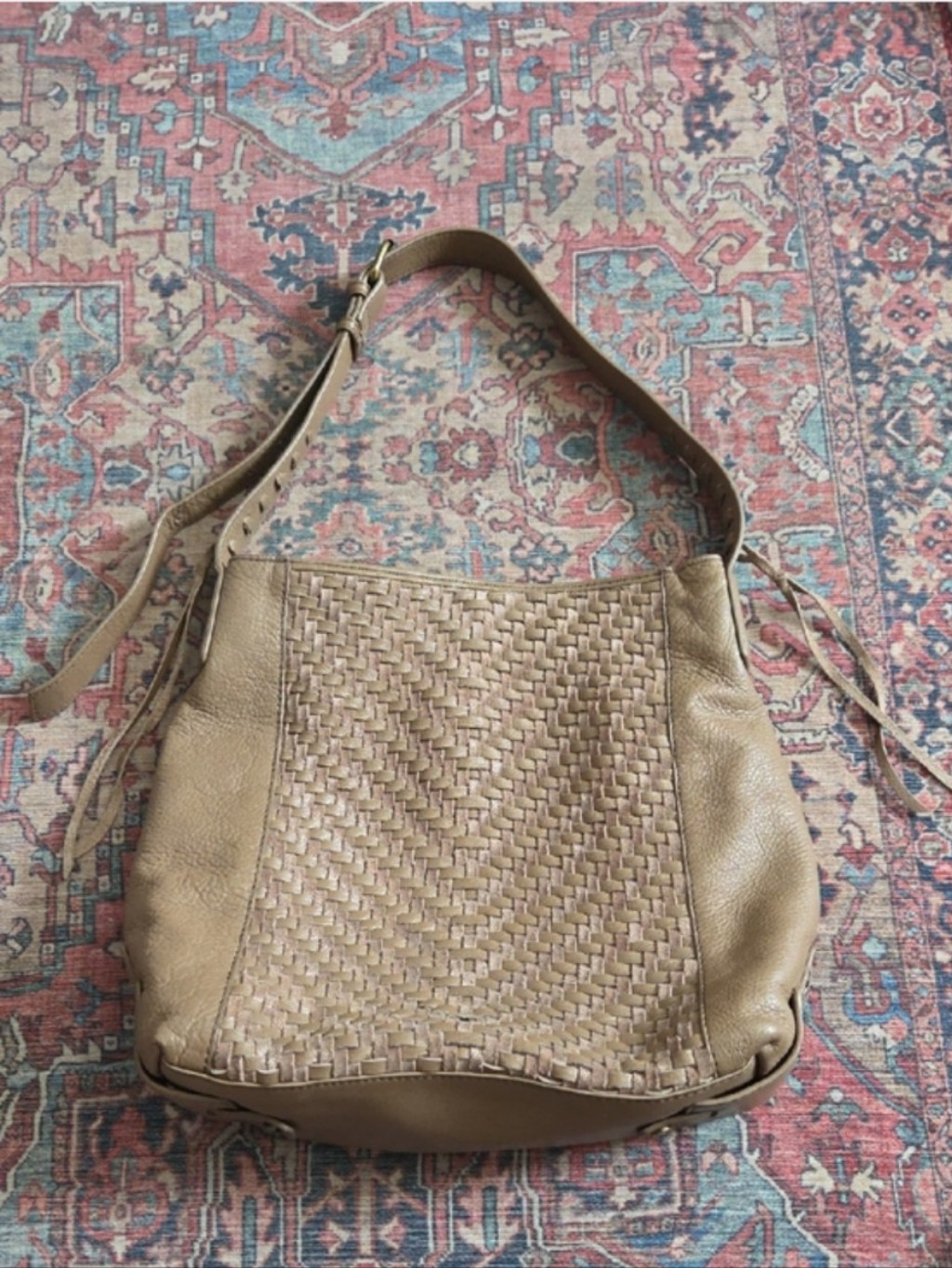 Sundance Woven Leather Shoulder Bag - Camel